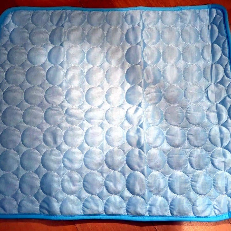 Blaue Eisseide-Kühlmatte auf dem Boden