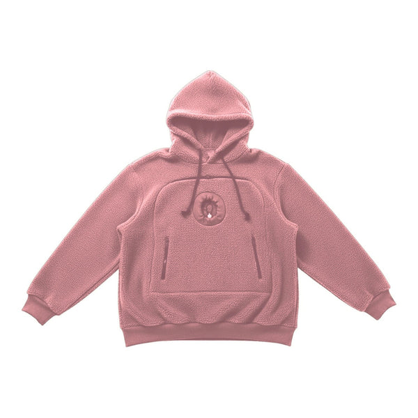 Kuschel-Hoodie in Rosa, flach liegend (Produktfoto, digital umgefärbt)